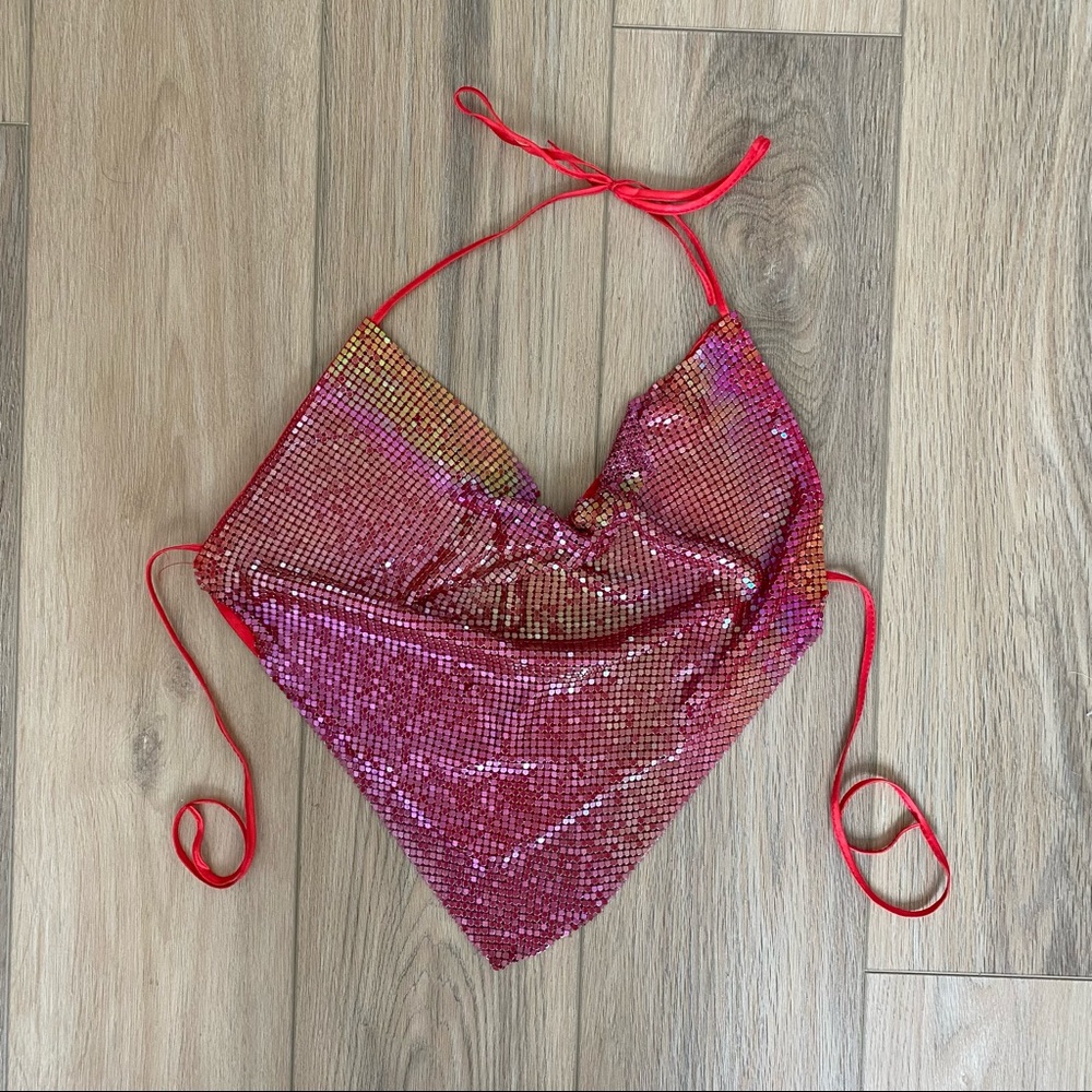 Akira Pink Chainmail Halter Top